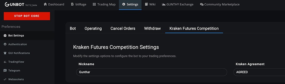 Gunbot Kraken Futures Competition Screen
